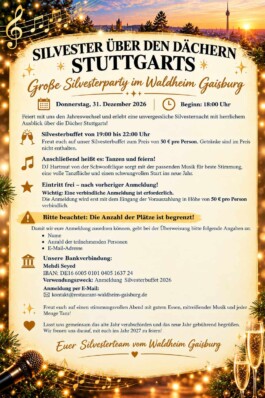 Silvester über den Dächern Stuttgarts – große Silvesterparty im Waldheim Gaisburg Restaurant Waldheim Gaisburg